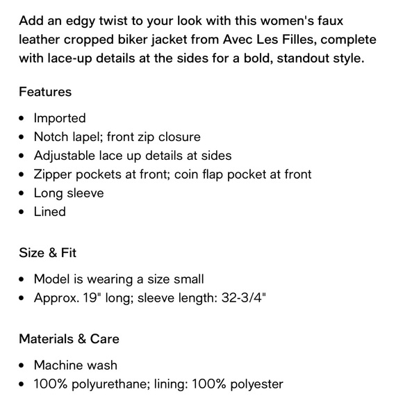 NEW Avec Les Filles Cropped Biker Jacket Size Small - Picture 8 of 8